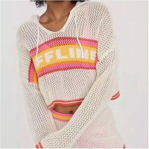 Aerie Offline Crochet Sweater Hoodie Cropped Boho Beach Mesh Oversized Medium
